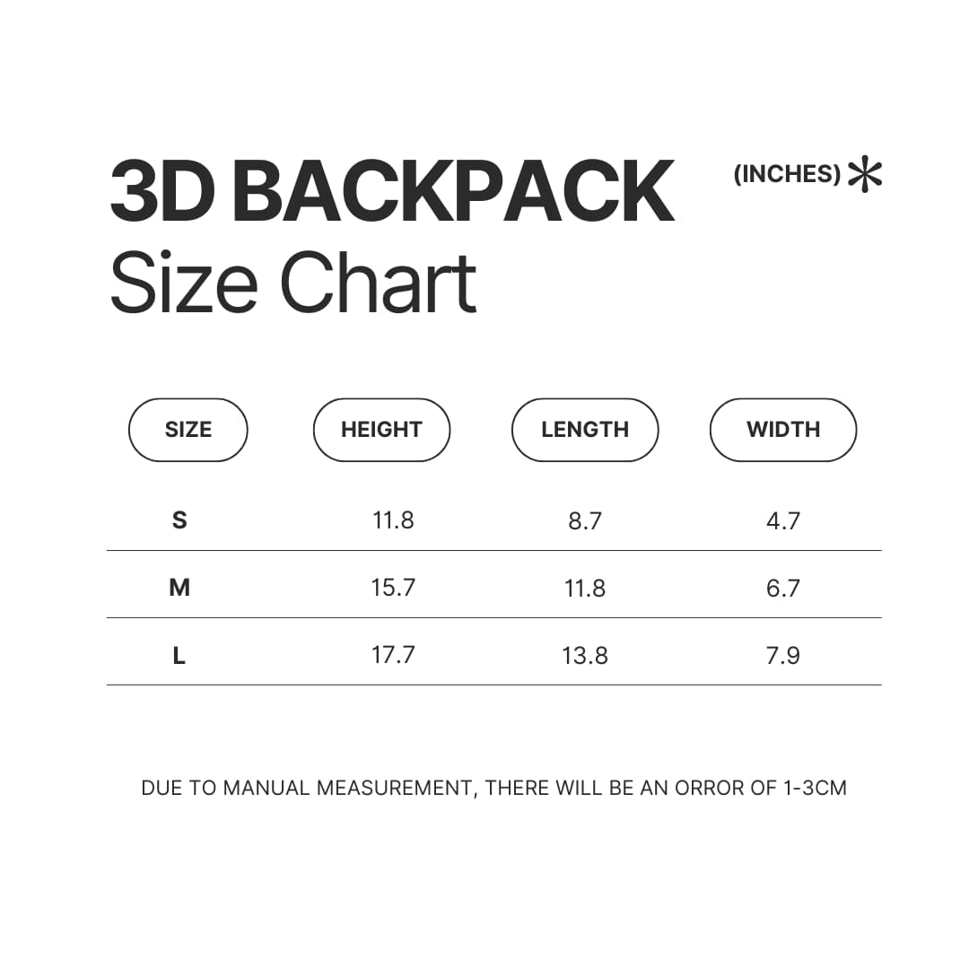 3D Backpack Size Chart - Dark Souls UK Shop