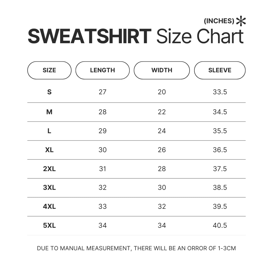 Sweatshirt Size Chart - Dark Souls UK Shop