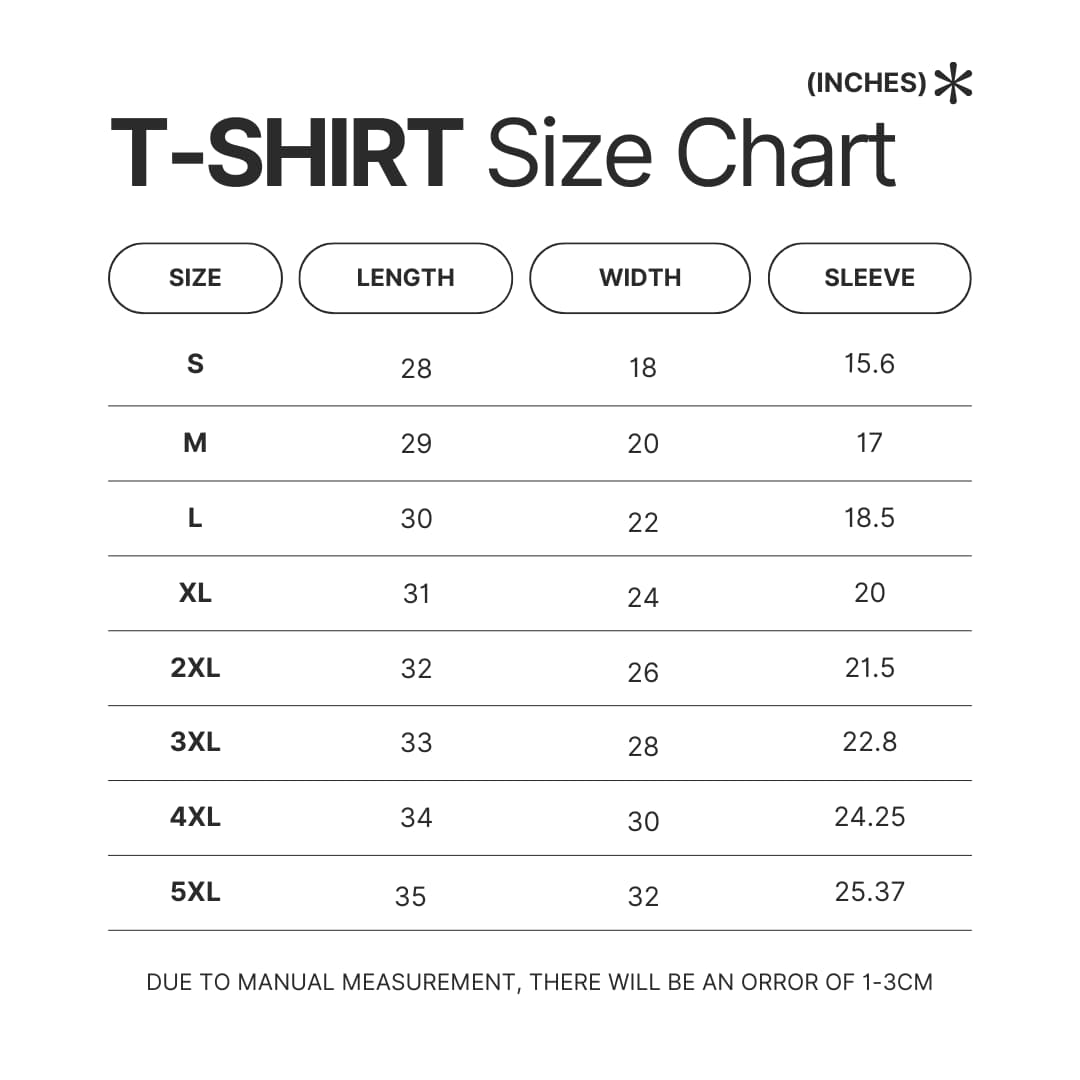 T shirt Size Chart - Dark Souls UK Shop