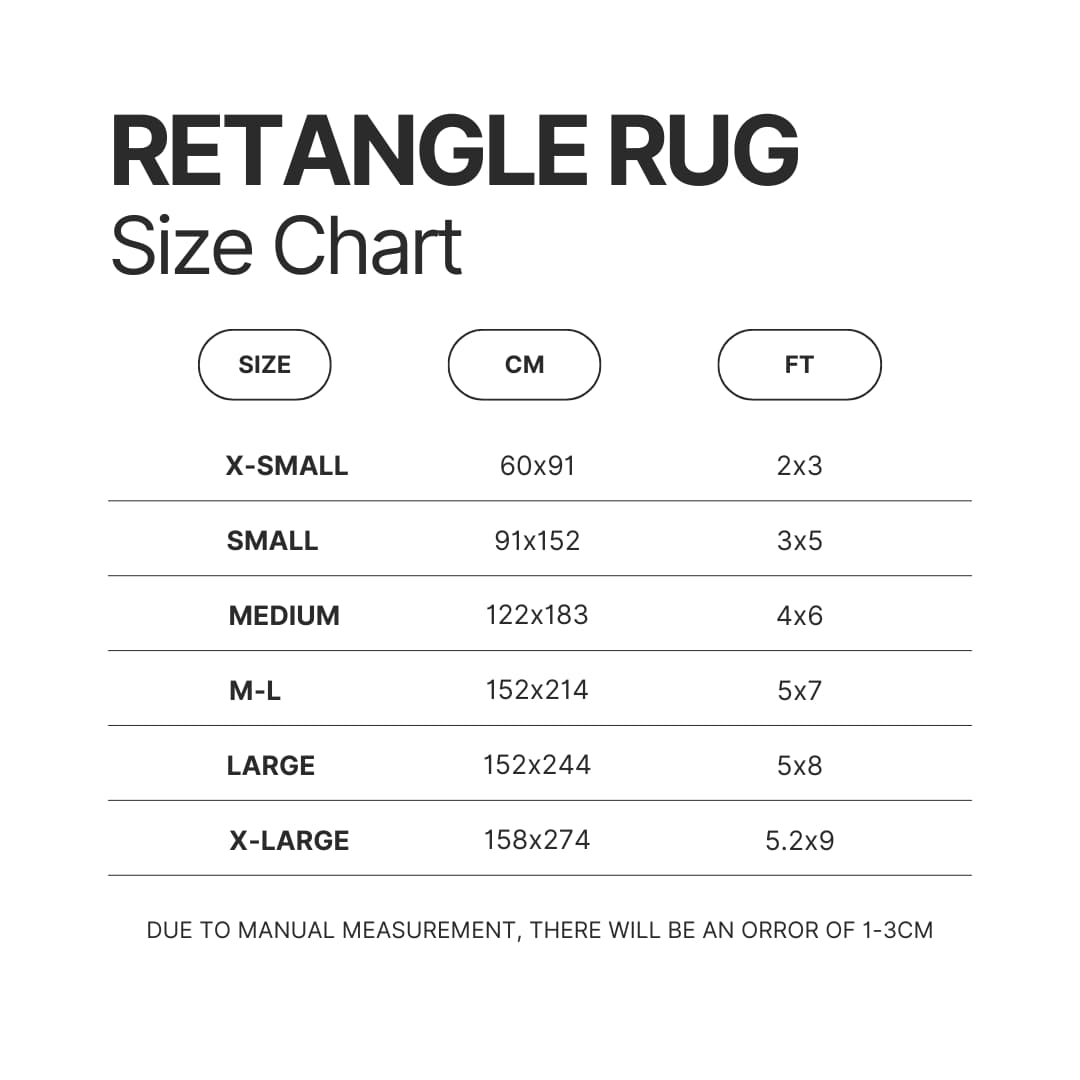 Retangle Rug Size Chart - Dark Souls UK Shop